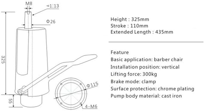 DYNAMI Salon Chair Hydraulic Pump with Base,Barber Chair Base Replacement 4 Screws Barber Chair Hydraulic Pump,Load 661lbs,for Beauty Salon Barber Hairdressing Styling Chairs(4.3in Adjustable Height)