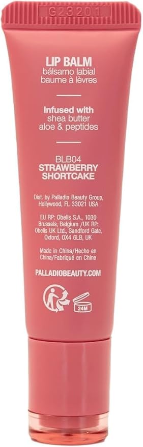 Palladio Butter Balm - Hydrating Lip Balm with Sheer Tint, Aloe, Peptides, Shea Butter, and Vegan Formulation for Instant Moisture, Shine, and Soothing Lip Care, Strawberry Shortcake