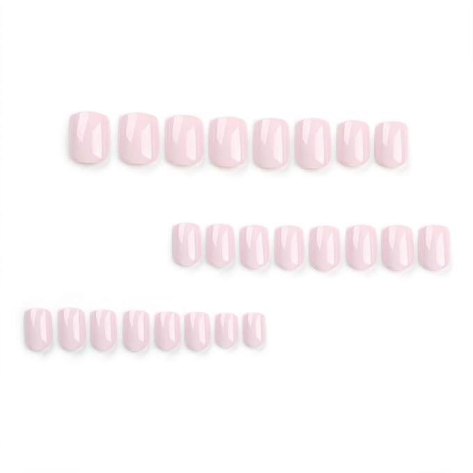 Press on Nails Short Square, Rosy Nude Fake Nails Kit, Fashion Glossy Acrylic Press on Nail, Natural Stick on Nail, Thick Reusable Glue on Nails Short Press On Nail for Women, 30Pcs