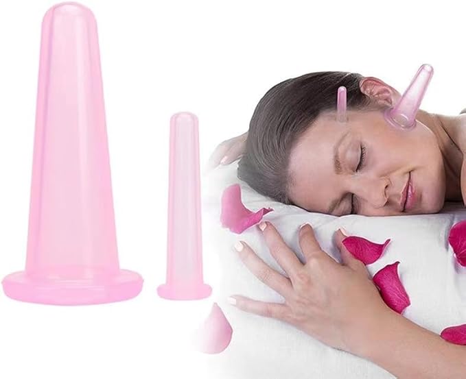 4Pcs Massage Cupping Set Silicone Mini Facial Cups Face Massager Helper Skin Care Neck Back Eyes Massaging Cup Safe to Use, Don't Worry About Burns Health Care Products (Pink)