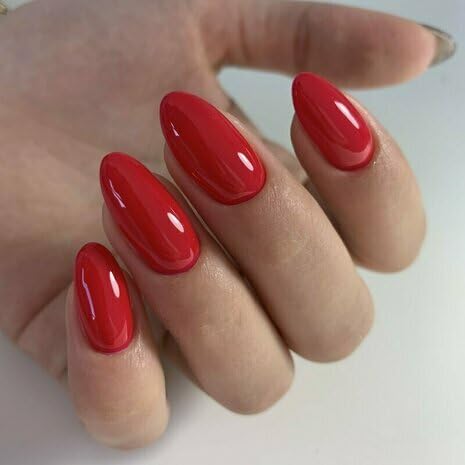 Wooyas Red Press on Nails Almond,Handmade Stiletto Glossy False Nails Reusable Salon Perfect Stick on Nails 24 Pcs Soft Gel Glue On Nails Kit for Women Gift