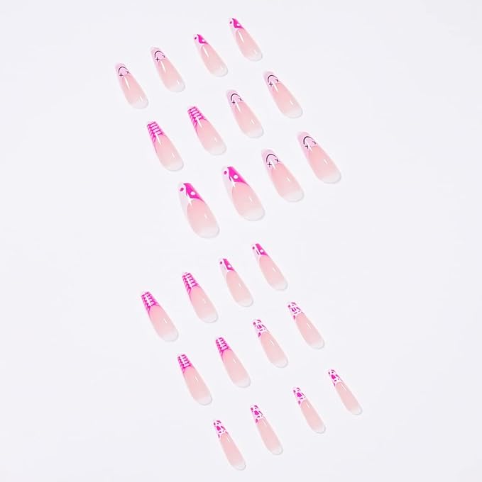 RikView Long Press on Nails - French Acrylic Coffin Nails, Clear Pink Glossy Finish