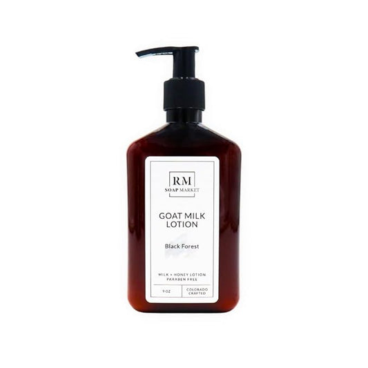 Goat Milk Lotion, Black Forest Fragrance, Hydrating Lotion for Men and Women, Infused With Nourishing Goat Milk, Shea Butter, Sunflower Oil, and Aloe, Soft Amber & Tobacco Scent, 9 Oz