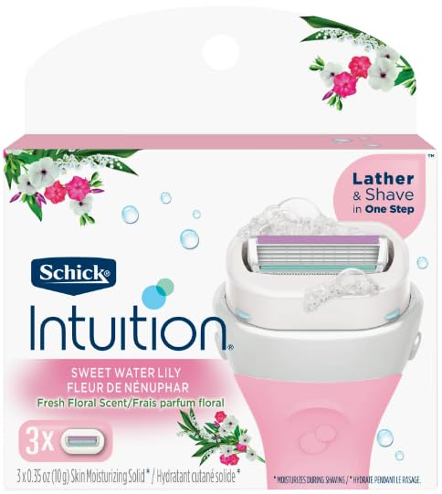 Schick Intuition - Lather & Shave In One Stop - Sweet WaterLily Fresh Floral Scent - Women's Razor Blade Refills - 3 Count Pack of 4 = 12 Cartridges