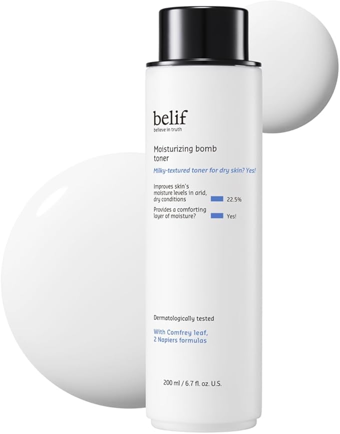 belif Moisturizing Bomb Hydrating Toner - Ceramide Milky Texture, Strengthens Skin Barrier, Soothing & Repair Serum Essence, Ultra-Hydrating 2-in-1 Toner & Moisturizer, Korean Skincare, 5.07 Fl Oz