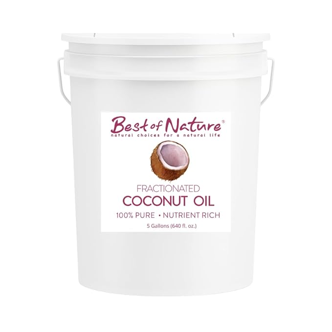 Best of Nature 100% Pure Fractionated Coconut Oil - Liquid MCT Massage & Body Oil, Unscented Moisturizer for Hair, Skin, Face, Aromatherapy Carrier for Essential Oils, 5 Gallon Pail (640 fl oz)