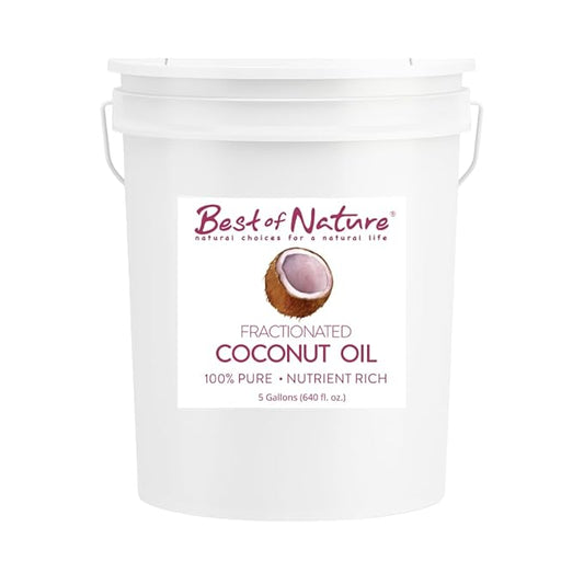 Best of Nature 100% Pure Fractionated Coconut Oil - Liquid MCT Massage & Body Oil, Unscented Moisturizer for Hair, Skin, Face, Aromatherapy Carrier for Essential Oils, 5 Gallon Pail (640 fl oz)