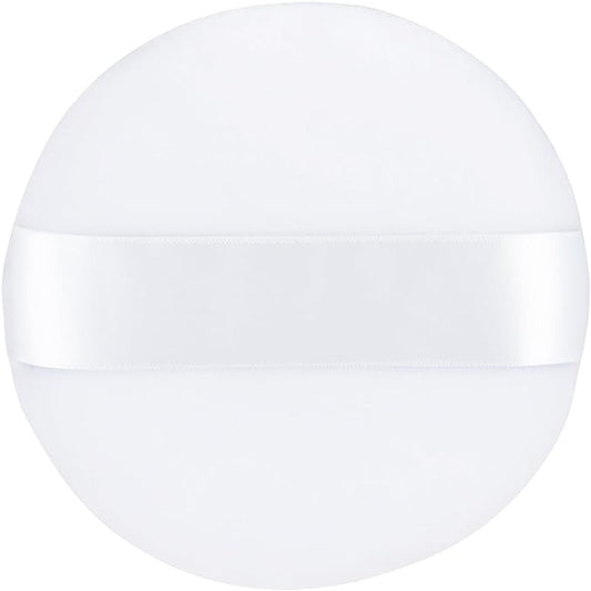 2Pcs Extra Large Body Powder Puff & Luxury 6" Glass Jar Dusting Powder Container with Puff for Women Bath Powder Puffs Perfect for Talcum or Loose Powder (White 6" Only Puff)