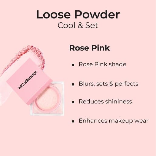 MCoBeauty - Loose Powder Cool & Set - Rose Pink Shade - Finely Milled Water-Based Setting Powder with Hyaluronic Acid, Glycerin & Vitamin E - Vegan, Cruelty Free Cosmetics - Face Makeup