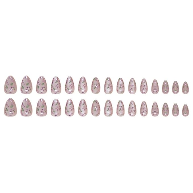 Almond Press On Nails - Medium French Tips Nude Glossy Full Cover Nails for Women - 30 PCS/Set