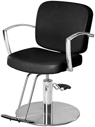Pibbs Ayla Styling Chair for Professional Salons and Barbershops, Flat Round Base, Chrome Arms, in Black, PIB-AYLA