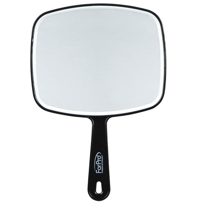 ForPro Professional Collection Premium Hand Mirror with Handle, 6.3" W x 9.6" L, Multi-Purpose Handheld Mirror with Distortion-Free Reflection, Black