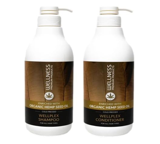 Wellness Premium Wellplex Hemp Shampoo & Conditioner Bundle | 1L Each | Restorative Hair Care for Damaged, Color-Treated Hair | Vegan, Organic, Moisturizing & Strengthening with Hyaluronic Acid