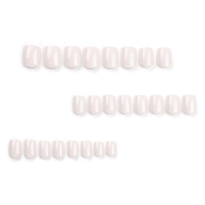 Press on Nails Short Square, Ivory Fake Nails Kit, Fashion Glossy Acrylic Press on Nail, Natural Stick on Nail, Thick Reusable Glue on Nails Short Press on Nail for Women, 30Pcs