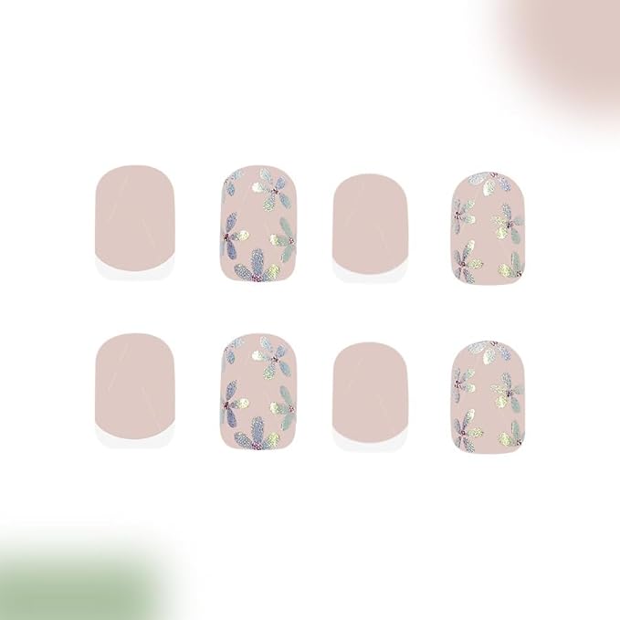 24Pcs Short Square Press On Nails French Tip Fake Nails With Aurora Flower Design Spring False Nails Full Cover Artificial Acrylic Nails Glossy Glue On Nails Reusable Stick On Nails For Women