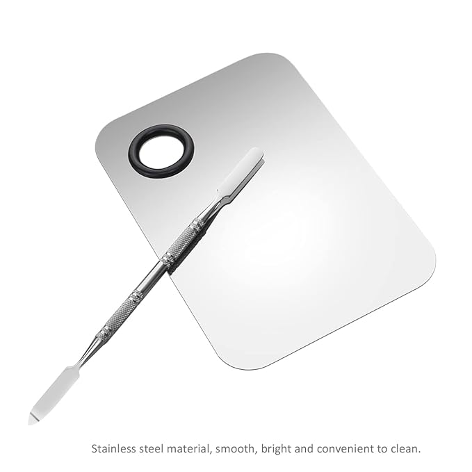 Makeup Palette, Stainless Steel Cosmetic Makeup Palette Professional Cosmetic Mixing Makeup Palette with Spatula Tool 6x4
