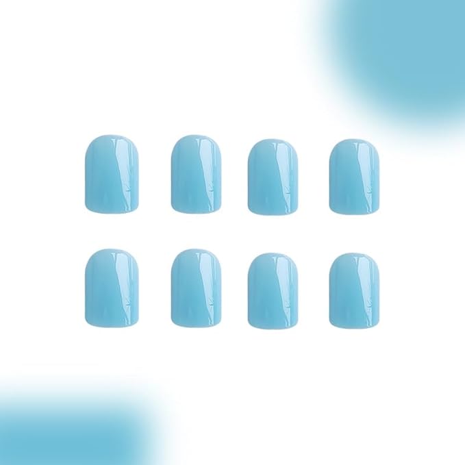 2 Packs 48Pcs Press on Nails Short Square Fake Nails Medium Acrylic Nails Solid Color False Nails Glossy Glue on Nails Blue Green Stick on Nails for Women Girls Nails Decoration