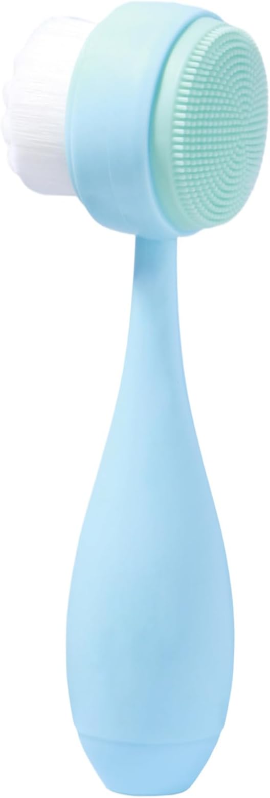 Face Brush 2 in 1, Facial Cleansing Brush Double Sides, Facial Exfoliation Scrub Brush Silicone Manual Face Scrubber Brush for Gentle Deep Pore Cleansing, Skincare (Sky Blue, 1 Pack)