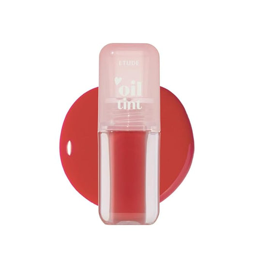 ETUDE Dear Darling Oil Tint #8 Red Candy 4.2g | High Moisturizing and Strong Hydrating Lip Oil/Lip Gloss | Smooth and Moist Lips | Non-Sticky Lip Oil Tint For Dry Lips | Korean Makeup