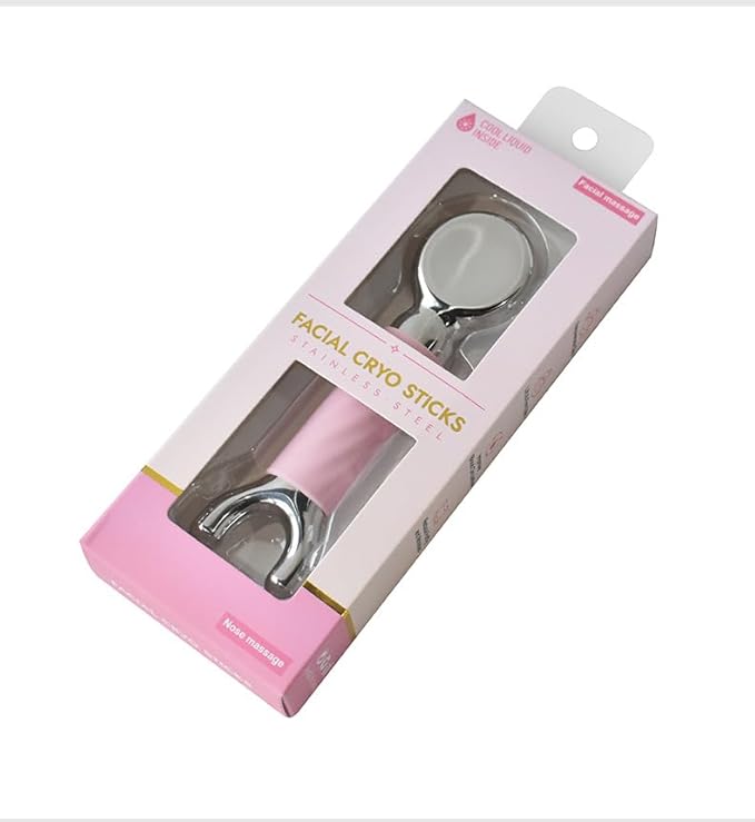 Betyura Ice Globes for Face & Eyes – Dual-Head Stainless Steel Facial Cryo Sticks with Silicone Grip, Cooling Globes to Reduce Puffiness Wrinkles - Pink