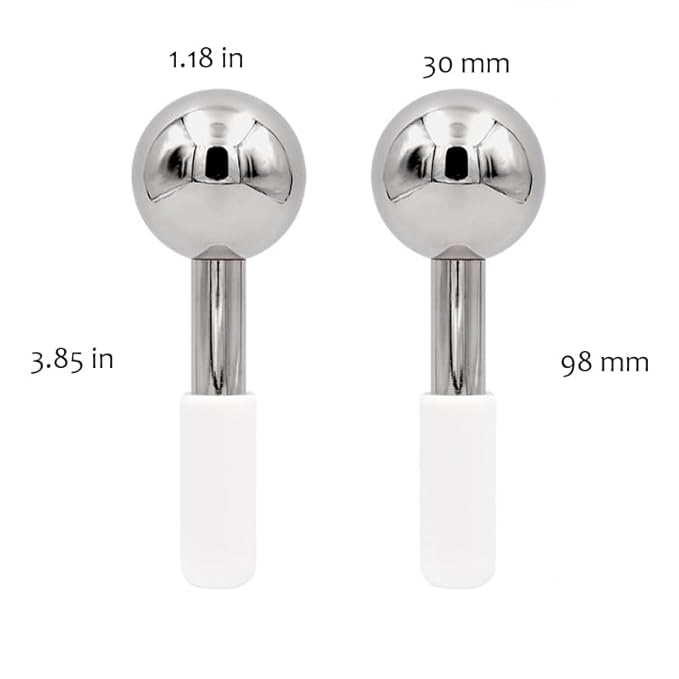 Betyura Ice Globes for Face & Eyes – Unbreakable Stainless Steel Cooling Cryo Sticks, Hot & Cold Facial Roller for Puffiness, Dark Circles & Daily Skincare（White）