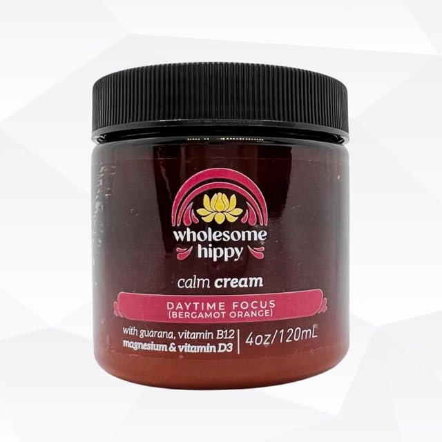 Wholesome Hippy Daytime Focus Calm Cream – All Natural Body Butter with Magnesium, Vitamin B12, Guarana & Bergamot Orange – Moisturizing Wellness Cream for Daily Clarity – 4oz