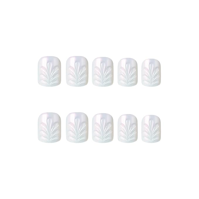 White Press on Nails Short Square Fake Nails 5D Gel Acrylic False Nails with Design Summer Splash Glue on Nails Stick on Nails Solid Nail Art Decoration for Women Girls Manicure 24 Pcs