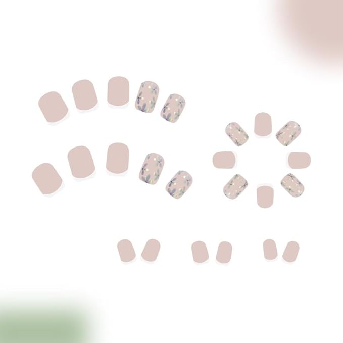 24Pcs Short Square Press On Nails French Tip Fake Nails With Aurora Flower Design Spring False Nails Full Cover Artificial Acrylic Nails Glossy Glue On Nails Reusable Stick On Nails For Women