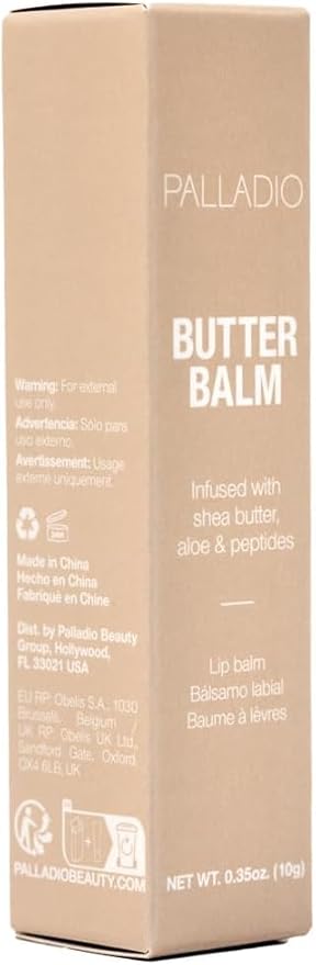 Palladio Butter Balm - Hydrating Lip Balm with Sheer Tint, Aloe, Peptides, Shea Butter, and Vegan Formulation for Instant Moisture, Shine, and Soothing Lip Care, French Vanilla