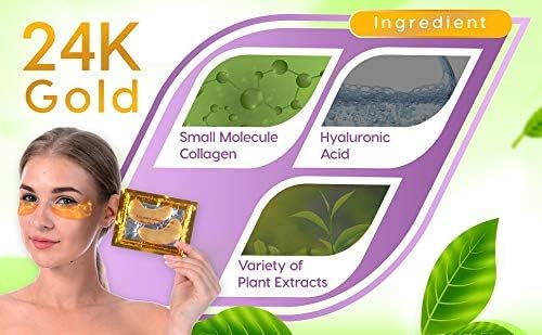 48Pcs/24Pairs 24K Gold Gel Crystal Collagen Eye Pads, Under Eye Mask for Moisturizing, Fine Lines, Dark Circles& Puffy Eyes Under Eye Patches