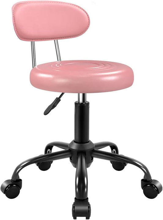 Rolling Stool with Wheels Swivel Stool with Back Height Adjustable Chair Ideal for SPA Salon Home Office Drafting Work (Pink)