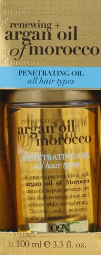OGX Renewing + Argan Oil of Morocco Penetrating Hair Oil Treatment, Moisturizing & Strengthening Silky Oil for All Hair Types, Paraben-Free, Sulfated-Surfactants Free, 3.3 fl oz (Pack of 2)