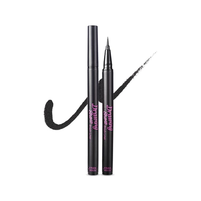 ETUDE Drawing Show Brush Eyeliner, Korean Eyeliner, Soft Pen Type, Clear-Cut Soft Brush, Precise Tip, Long-Lasting, Waterproof, Easy Clean, Korean Makeup, Beauty, Black (0.021 Ounce)