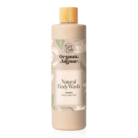 Organic Jaguar Natural Jasmine Body Wash with Aloe Vera Gel, Bath and Shower Soap Cleanser for Body Care, Leaves Skin Soft & Hydrated, Unscented, Sulfate and Paraben Free, 13.5 fl oz