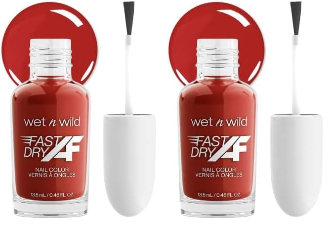 wet n wild Fast Dry AF Nail Polish Color, Red Light District | Quick Drying - 40 Seconds | Long Lasting - 5 Days, Shine (Pack of 2)