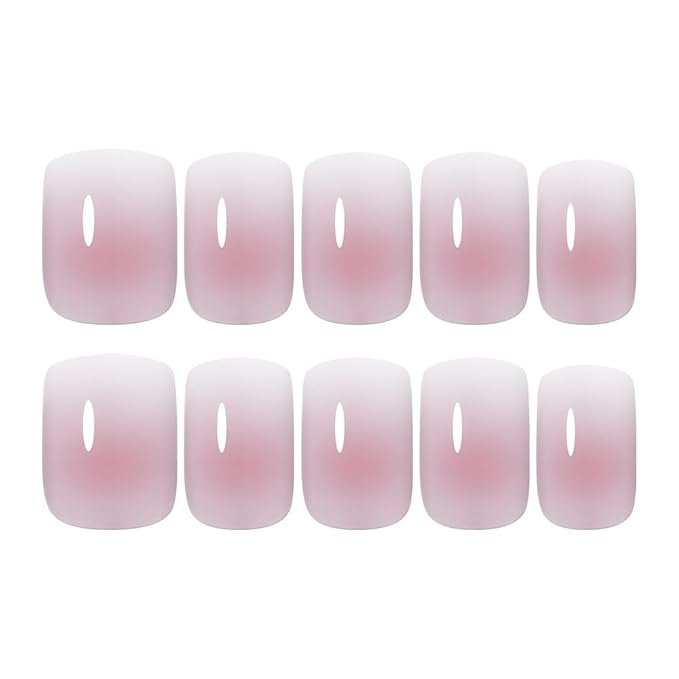 Pink Ombre Press On Nails Short Square, Gradient French Tip Designer Fake Nail Reusable Real Acrylic Nails for Women, Glossy Soft Gel False Nail with Glue On Nails, Wedding Stick On Nail