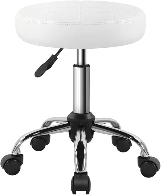 White Classic Swivel Stool with Wheel for Salon Work Home SPA Shop Height-Adjustable and Cost-Effective Rolling Stool Chair Small