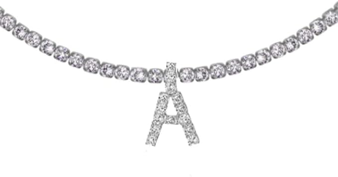 Silver Choker Necklace Rhinestones Shinning Letter M Fashion Letter A Sparkly Letter S Jewelry for Women Girls