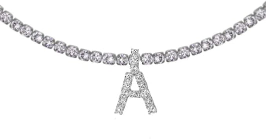 Silver Choker Necklace Rhinestones Shinning Letter M Fashion Letter A Sparkly Letter S Jewelry for Women Girls