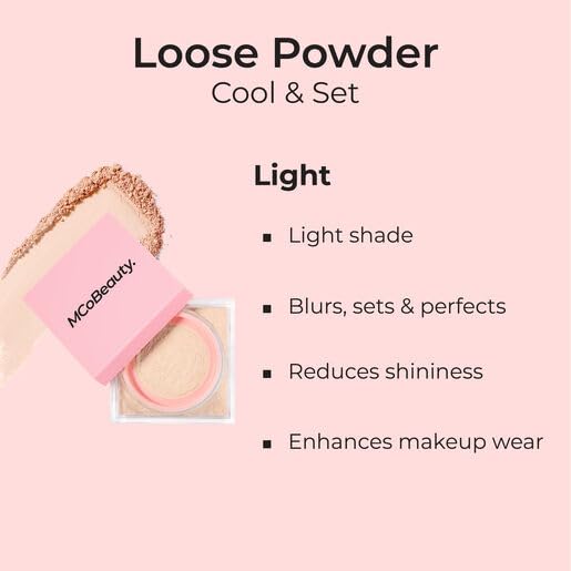 MCoBeauty - Loose Powder Cool & Set - Light Shade - Finely Milled Water-Based Setting Powder with Hyaluronic Acid, Glycerin & Vitamin E - Vegan, Cruelty Free Cosmetics - Face Makeup