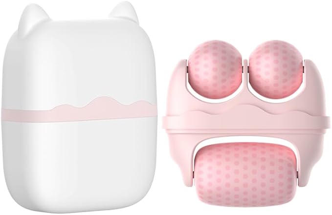 Ice Roller for Face and Eyes, Women Ice Face Roller Reduces Puffiness Relieves Migraines Massager 2 in 1, Facial Rollers, Skin Care Tools, Self Care Gifts for Men Women (Pink)