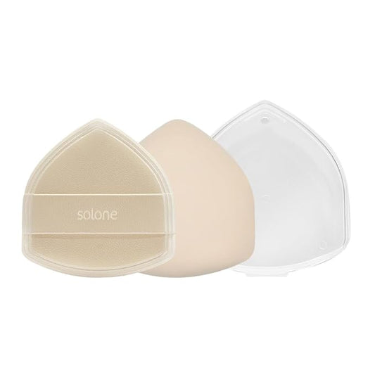 Solone 2Pcs Cushion Makeup Sponge Puff with Elastic Band - For Foundation, Concealer, Loose Powder; Long-Lasting, Beginner-Friendly and Comes with Travel Case