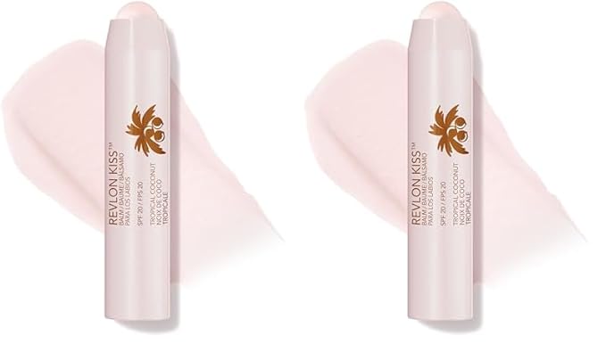 Revlon Lip Balm, Kiss Tinted Lip Balm, Face Makeup with Lasting Hydration, SPF 20, Infused with Natural Fruit Oils, 010 Tropical Coconut, 0.09 Oz (Pack of 2)