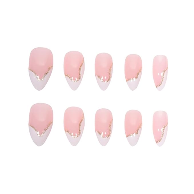 RikView French Tip Press On Nails - Medium, White, Nude, Almond Shaped, 24 PCs/Set