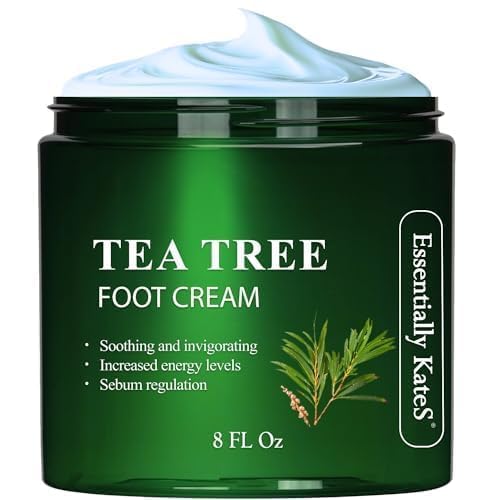 Essentially KateS Tea Tree Oil Foot Cream 8 Fl Oz - Toe Nails, Athletes Foot, Ringworms, Jock Itch, Foot Odor, and Soothes Itching Skin and Feet - Cracked Heels and Itchy Skin.