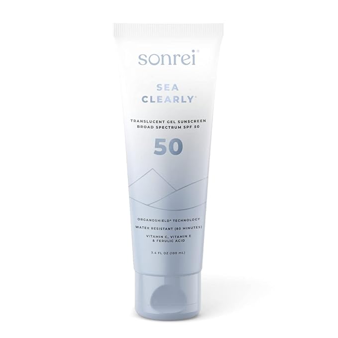 Sonrei Sea Clearly Premium SPF 50 Clear Face and Body Organoshield Sunscreen Gel | UVA, UVB & Antioxidant Enriched, Water Resistance, UV Protection, Vegan, GMO & Gluten Free - 3.4 Fl Oz (Pack of 1)