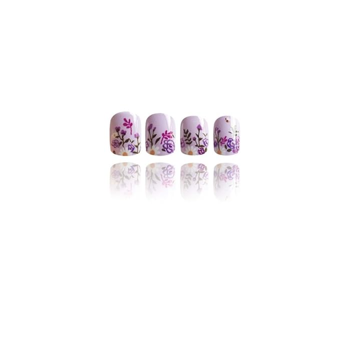 24Pcs Square Press on Nails Short Fake Nails Flame with Heart Flower Butterfly Design Cute False Nails Pink Glue on Nails Glossy Valentines Acrylic Artificial Nails Glossy Stick on Nails for Women