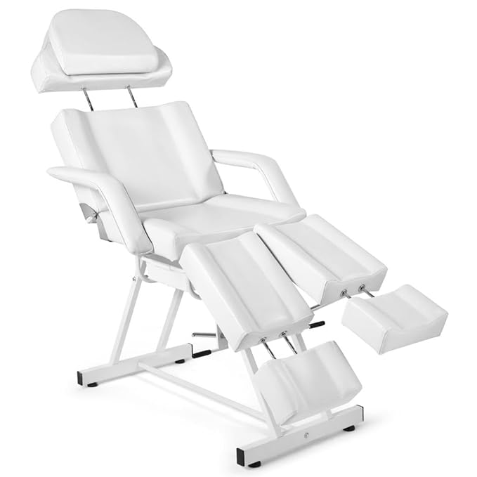 Artist hand Tattoo Table Split Footrests Beauty Bed with Tray Tattoo Chair for Client Facial Extendable Headrest, Footpad Massage Bed for Eyelash Extensions Tattoo Chair (White)