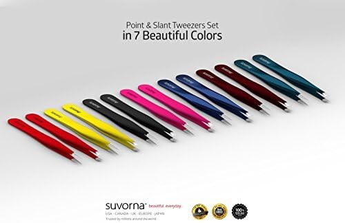 Suvorna Professional Tweezers for women facial hair - Sharp Pointed Tweezer & Slanted Eyebrow Tweezers for Women - Eyebrow Tweezer for Women, Lash tweezers and Splinter removal (4-inch size, Blue)