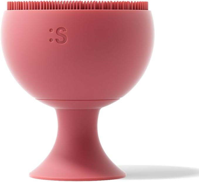 Palm Face Clean Pro⁺ - Electric Face Scrubber for Acne - IPX7 Waterproof and Rechargeable Silicon Face Exfoliator with Slip-Free Grip, 3 Speed Setting - Free from phthalates - Cherry